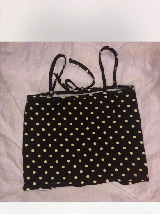 Black Polka Dot Cropped Tank Top - Cream Dots - Picture 7 of 8